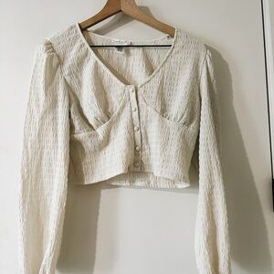 Cropped Cream Long Sleeve Top